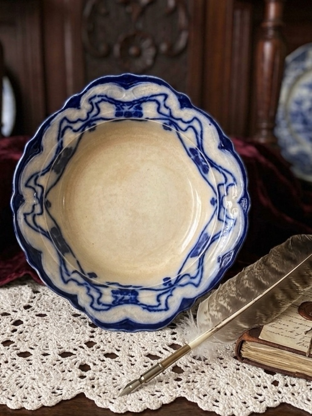 Antique 1890s New Wharf Pottery Paris Flow Blue Pickle Dish Relish Tray England